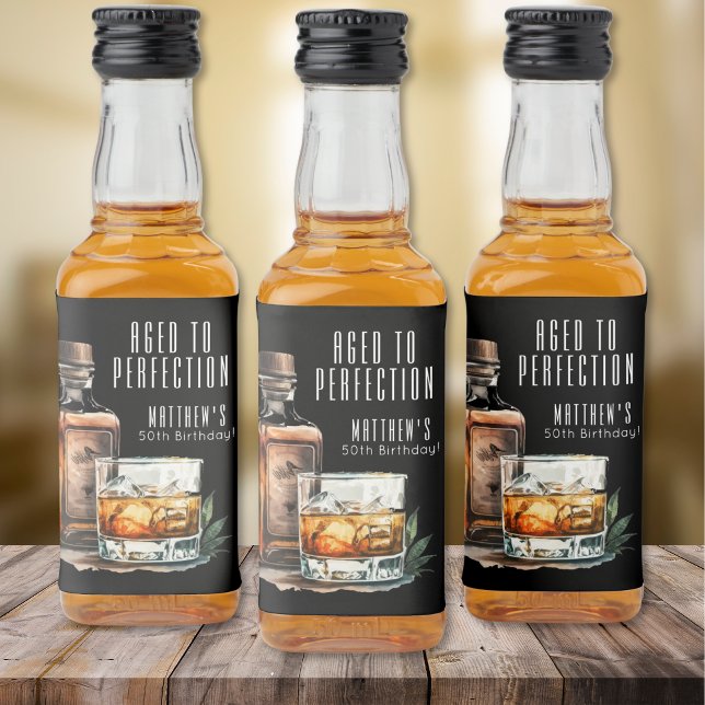 Étiquettes Pour Bouteilles De Liqueur Whisky Vieilli à la Perfection Anniversaire Homme (Aged To Perfection Whiskey Men's Birthday Liquor Bottle Label )