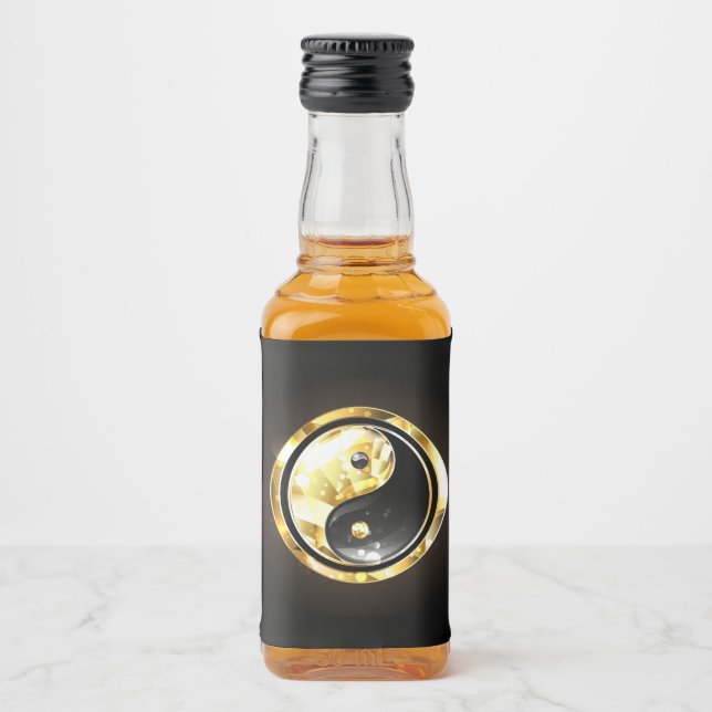 Étiquettes Pour Bouteilles De Liqueur Yin Yang or sur noir (Devant)