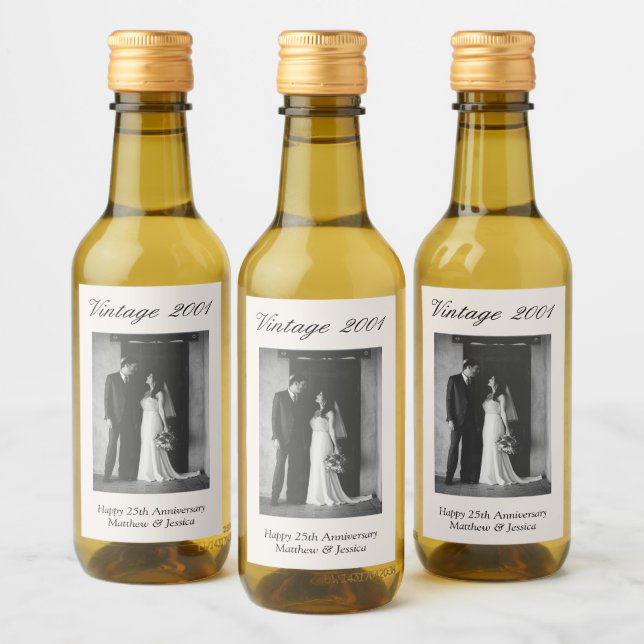 Étiquettes Pour Bouteilles De Vin 25th Anniversary Party Favor Custom Wedding Photo (Bouteilles)