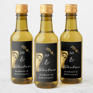 Étiquettes Pour Bouteilles De Vin 50 & Fabuleux Black Gold Birthday Mini Bottle