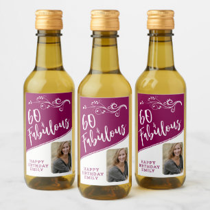 Étiquettes Pour Bouteilles De Vin 60 et fabuleux Script Photo Magenta 60e anniversai