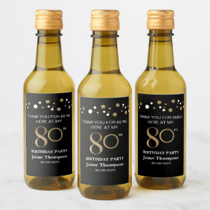 Étiquettes Pour Bouteilles De Vin 80e anniversaire Gold Noir confetti merci Personna