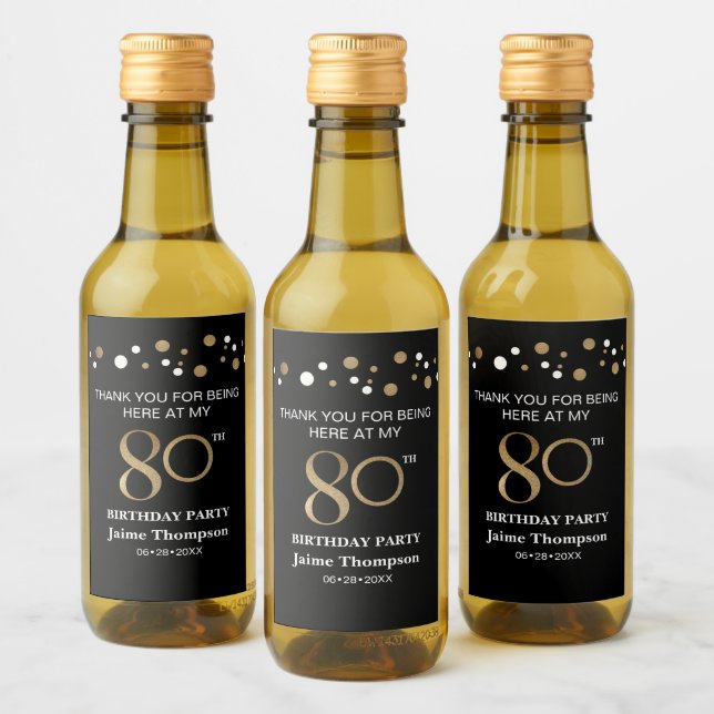 Étiquettes Pour Bouteilles De Vin 80e anniversaire Gold Noir confetti merci Personna (Bouteilles)