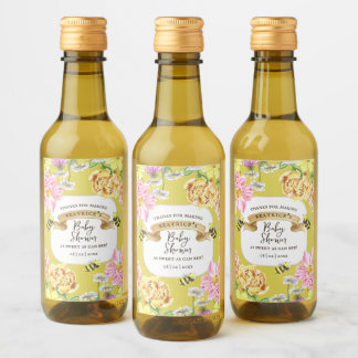 Étiquettes Pour Bouteilles De Vin Abeille jaune et Baby shower Fleur sauvage Faveurs