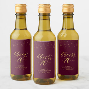 Étiquettes Pour Bouteilles De Vin Acclamations Or et Rouge 70 ans, Fête d'anniversai