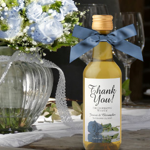 Étiquettes Pour Bouteilles De Vin Acier bleu Rose élégant mariage Merci Mini