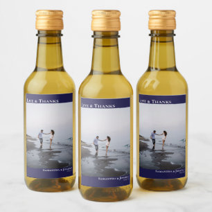 Étiquettes Pour Bouteilles De Vin Amour & Merci Navy Blue Simple Photo Mariage Mini