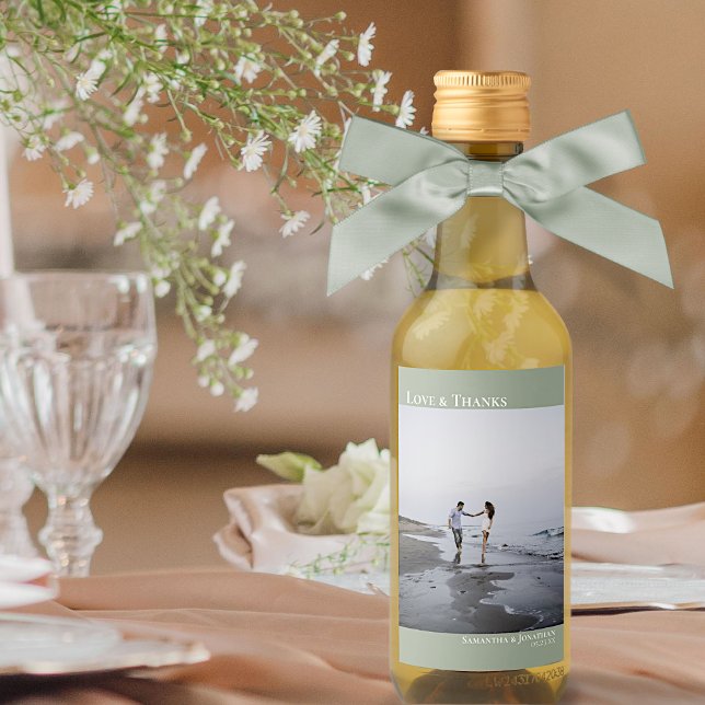 Étiquettes Pour Bouteilles De Vin Amour & Merci Sage Green Simple Photo Mariage Mini (Créateur téléchargé)