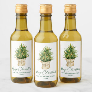 Étiquettes Pour Bouteilles De Vin Aquarelle de Noël Arbre de Noël Calligraphie Enc