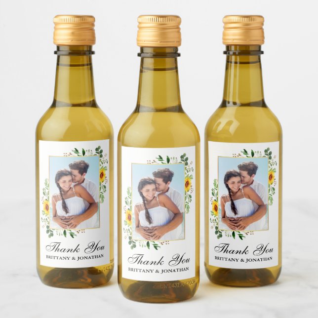 Étiquettes Pour Bouteilles De Vin Aquarelle Eucalyptus tournesol Mariage Mini (Bouteilles)