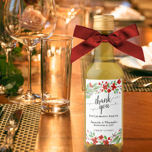 Étiquettes Pour Bouteilles De Vin Aquarelle rouge fleurs Merci Mini Mariage