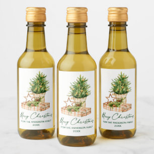 Étiquettes Pour Bouteilles De Vin Arbre de Noël de couleur verte de l'encre Calligr