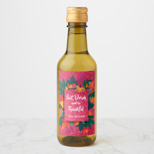 Étiquettes Pour Bouteilles De Vin Automne Thanksgiving Feuilles sur Hot Pink