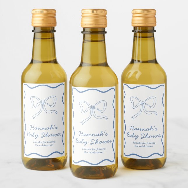 Étiquettes Pour Bouteilles De Vin Baby shower Favoriser Personnalisé Blue Bow Étique (Bouteilles)