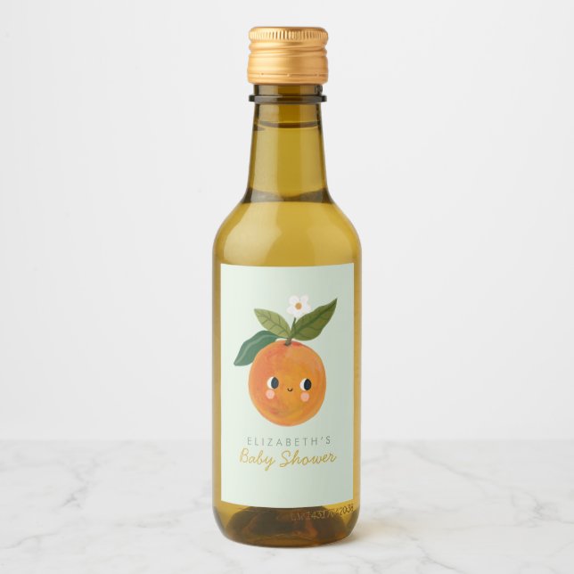 Étiquettes Pour Bouteilles De Vin Baby shower orange de Little Cutie (Devant)