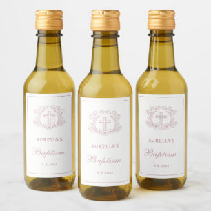 Étiquettes Pour Bouteilles De Vin Baptême simple de croix rose florale