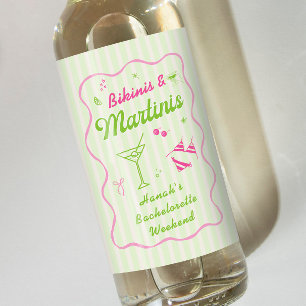Étiquettes Pour Bouteilles De Vin Bikinis Vert & Martinis Bachelorette
