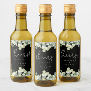 Étiquettes Pour Bouteilles De Vin Black Snowberry+Eucalyptus Mariage d'hiver Mini