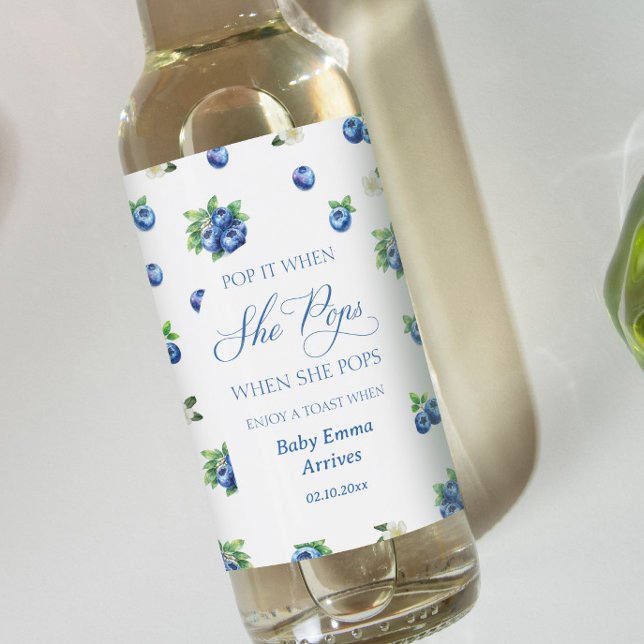 Étiquettes Pour Bouteilles De Vin Blueberry Baby Shower Pop it When She Pops (Créateur téléchargé)