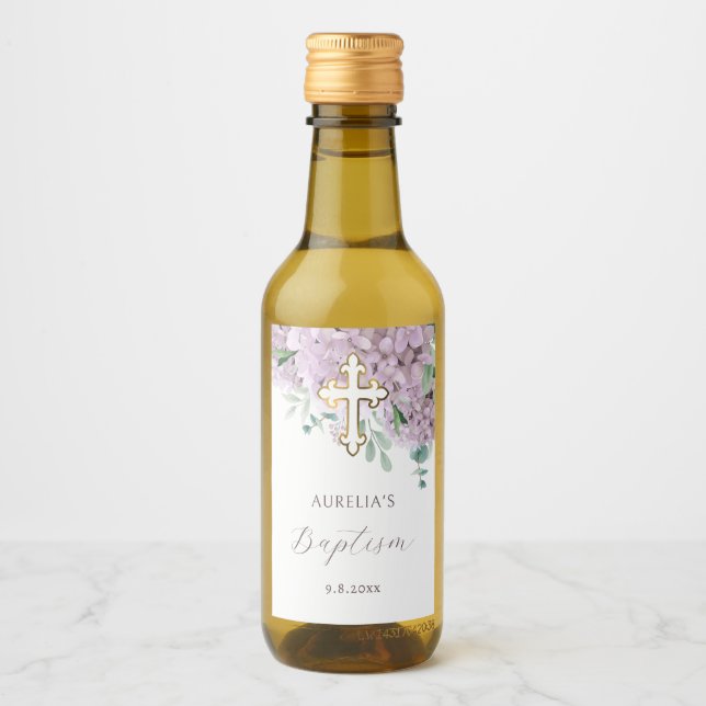 Étiquettes Pour Bouteilles De Vin Blush Hydrangea Baptism (Devant)
