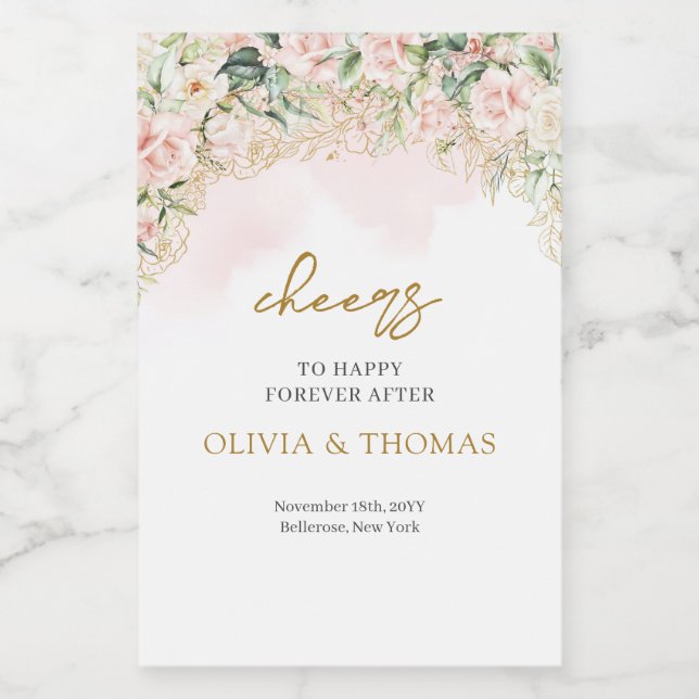 Étiquettes Pour Bouteilles De Vin Bohême Blush rose eucalyptus et mariage d'or (Étiquettes simples)