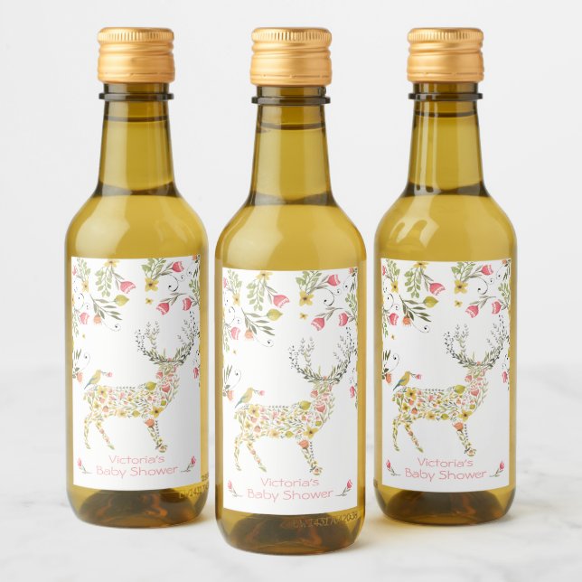 Étiquettes Pour Bouteilles De Vin Bois Aquarelle cerf floral mini vin étiquettes (Bouteilles)