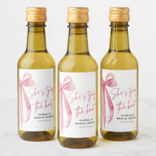 Étiquettes Pour Bouteilles De Vin Bow rose vif Elle noue la Fête des mariées de noeu