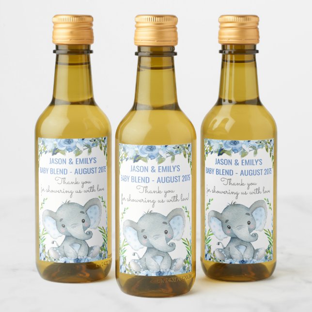 Étiquettes Pour Bouteilles De Vin Boy Elephant Baby shower Mini bouteille de vin Éti (Bouteilles)