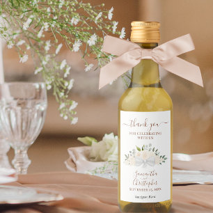 Étiquettes Pour Bouteilles De Vin Brosse Pêche Florale Élégante Mariage Merci Mini