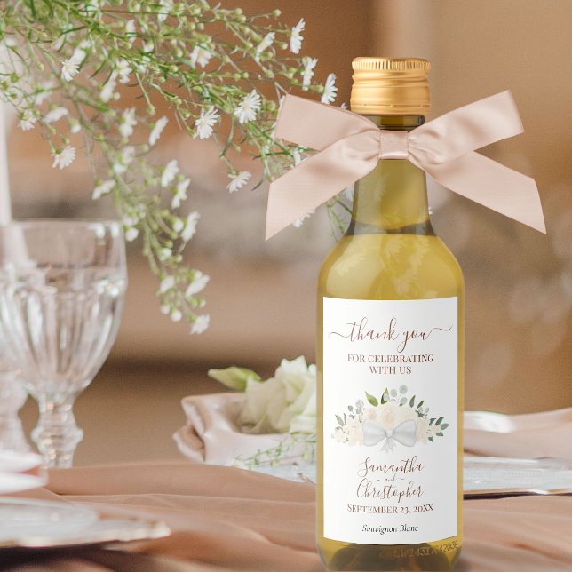Étiquettes Pour Bouteilles De Vin Brosse Pêche Florale Élégante Mariage Merci Mini (Créateur téléchargé)