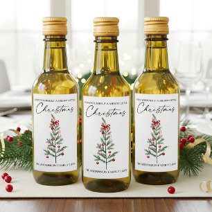 Étiquettes Pour Bouteilles De Vin Calligraphie Aquarelle Arbre de Noël Ruban Rouge M