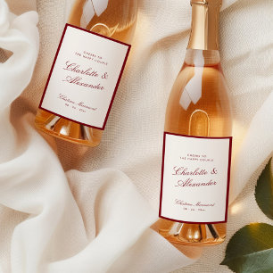 Étiquettes Pour Bouteilles De Vin Calligraphie classique Mariage Vieux argent rouge 