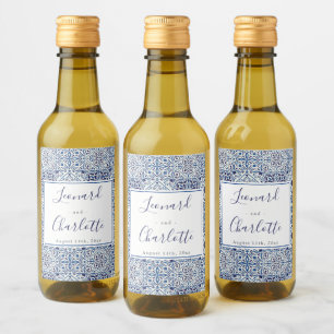 Étiquettes Pour Bouteilles De Vin Carreaux bleus Faveurs de mariage