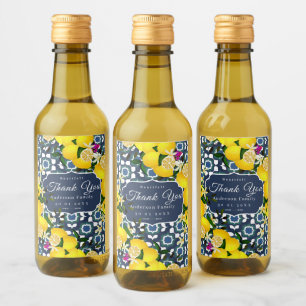 Étiquettes Pour Bouteilles De Vin Carreaux Méditerranéens Citron Bleu Nuit Blanc