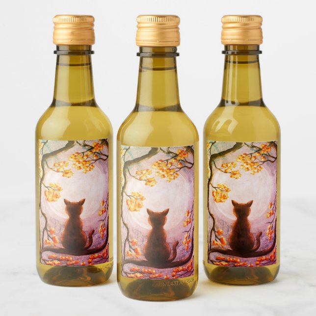 Étiquettes Pour Bouteilles De Vin Chat de Whimsical dans l'art de peinture de Pleine (Bouteilles)