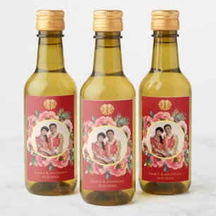 Étiquettes Pour Bouteilles De Vin Chemise fleurie rose moderne chinois photo mariage
