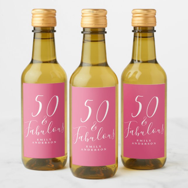 Étiquettes Pour Bouteilles De Vin Chic 50 Fabulous Hot Pink Nom 50e anniversaire (Bouteilles)