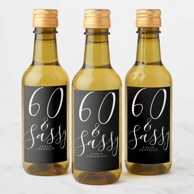 Étiquettes Pour Bouteilles De Vin Chic 60 Sassy Black Blanc Nom 60e anniversaire Cad (Bouteilles)