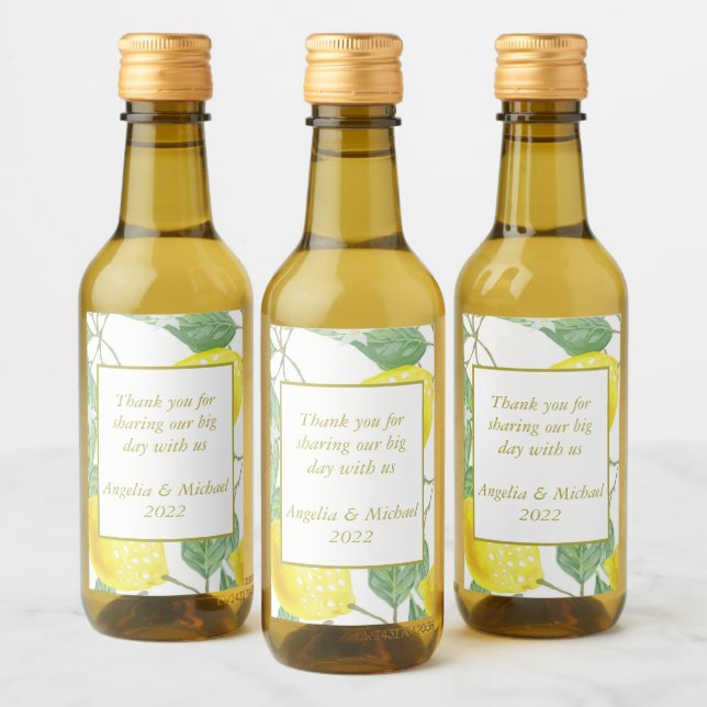 Étiquettes Pour Bouteilles De Vin Citrons jaunes modernes Vert Feuille Mariage (Bouteilles)