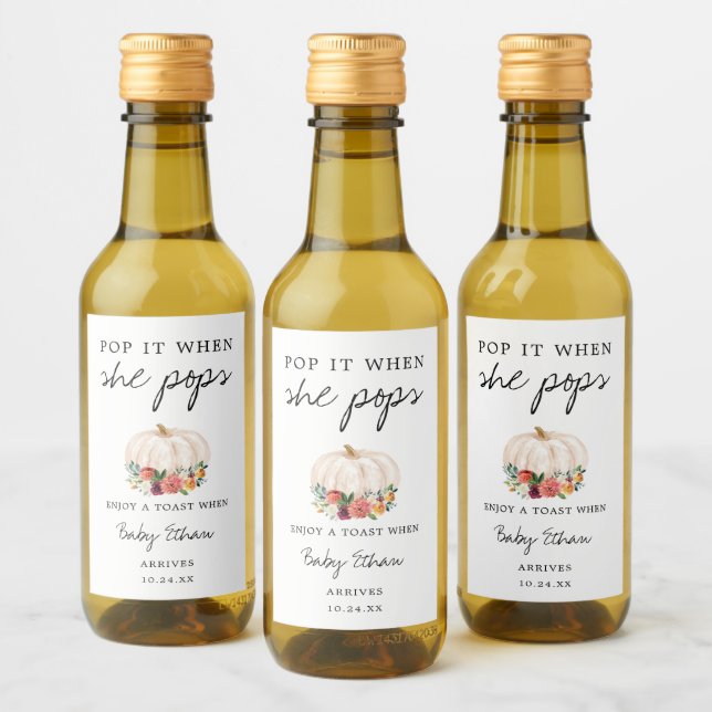 Étiquettes Pour Bouteilles De Vin Citrouille Pop It When She Pops Baby shower (Bouteilles)