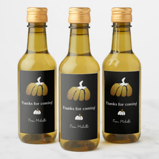 Étiquettes Pour Bouteilles De Vin Citrouilles stylisées en noir, blanc et or