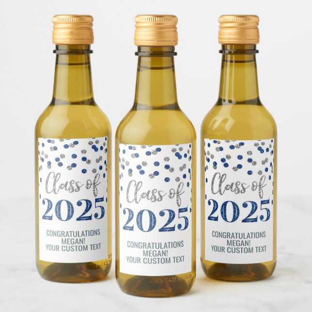 Étiquettes Pour Bouteilles De Vin Classe de Parties scintillant Bleu Argent de 2025  (Bouteilles)