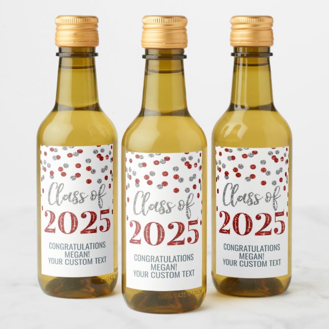 Étiquettes Pour Bouteilles De Vin Classe de Parties scintillant rouge argent de 2025 (Bouteilles)