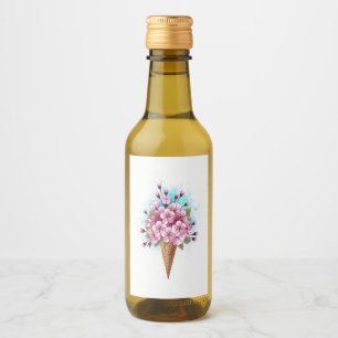 Étiquettes Pour Bouteilles De Vin Cône rose Sakura crème glacée gaufre