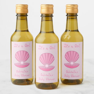 Étiquettes Pour Bouteilles De Vin Coquille d'huîtres pour fille rose et Baby shower