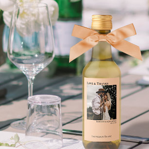 Étiquettes Pour Bouteilles De Vin Coral Peach Mariage Photo Love & Thanks Mini