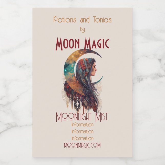 Étiquettes Pour Bouteilles De Vin Créez votre propre esprit libre Floral Boho Moon (Étiquettes simples)