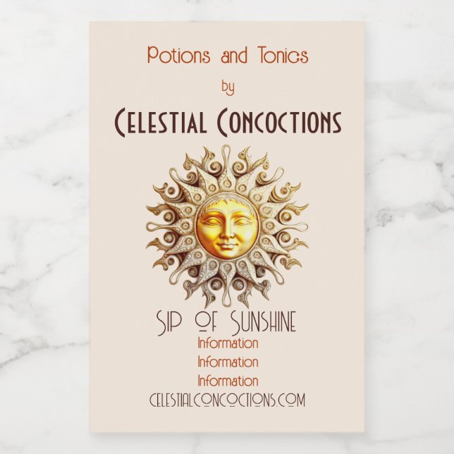 Étiquettes Pour Bouteilles De Vin Créez votre propre Steampunk Victorian Golden Sun (Étiquettes simples)