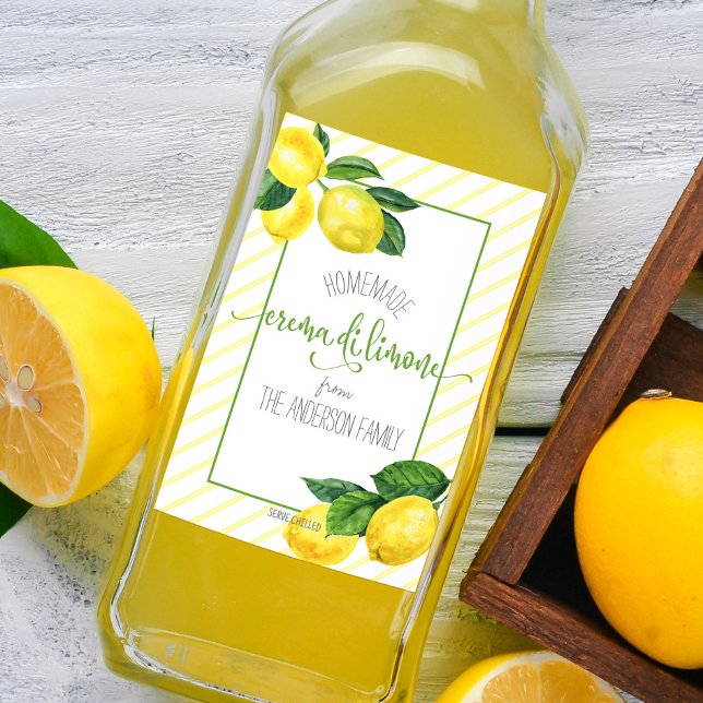 Étiquettes Pour Bouteilles De Vin Crema di Limone Aquarelle Lemons Nom du script Bol (Créateur téléchargé)