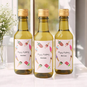 Étiquettes Pour Bouteilles De Vin Crème de glace Popsicle Pink Pool Party
